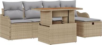 vidaXL Garden Sofa Set Height-Adjustable 6 pcs Beige Poly Rattan vidaXL