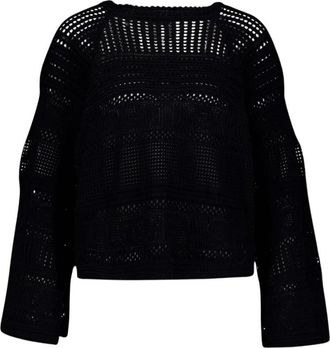 Stella McCartney Zwart Gehaakte Gebreide Open-Rug Blouse - Dames - Ronde hals truien - Zwart - S - Truien & Vesten