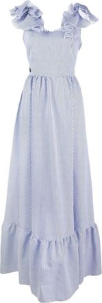 Philipp Plein ruffle detail maxi dress - women - Cotton - M - Blue