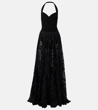 Norma Kamali Cayla embroidered semi-sheer gown