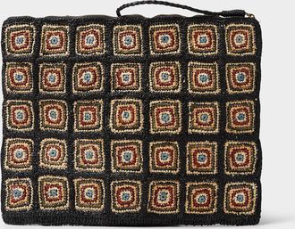 Ibeliv Mens Mosaic braided raffia straw pocket