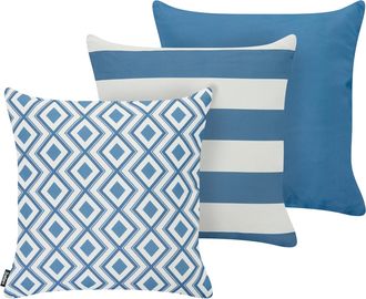 Beliani Conjunto De 3 Cojines Decorativos Para Exterior Accesorios De Jard&iacute;n Blanco Y Azul Claro Deutzia