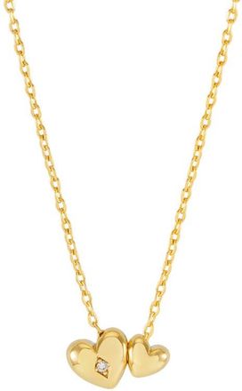 Estella Bartlett Double Heart & Cubic Zirconia Necklace in Gold at Nordstrom