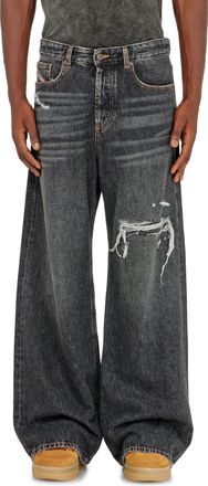 Diesel Relaxed Jeans Low Waist D-Rise, Black/Dark grey, Button fly