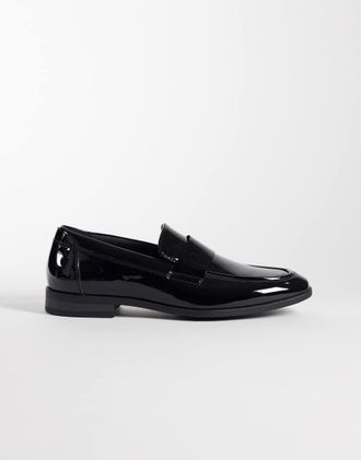 Asos mocassini slim con mascherina in vernice nera-Nero
