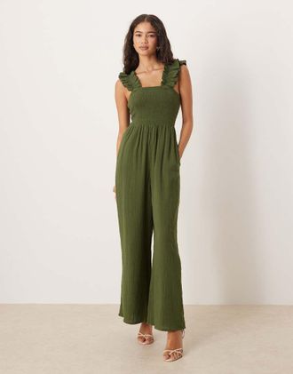 Nobody's Child Maya - Tuta jumpsuit kaki con volant-Verde