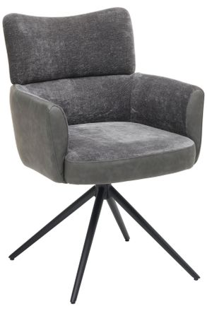 MID.YOU Mid.you Armlehnstuhl, Grau, Schwarz, Metall, Textil, Rundrohr, 58x84x64 cm, Sitzfläche 360° drehbar, inklusive Armlehnen, Esszimmer, Stühle, Polsterst