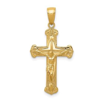 Diamond2Deal 14k Yellow Gold Gold Polished Textured Crucifix Pendant