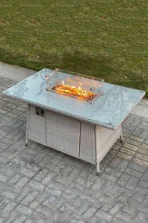 Fimous PE Rattan Gas Fire Pit Dining Rectangular Oblong Table Gas Heater Burner