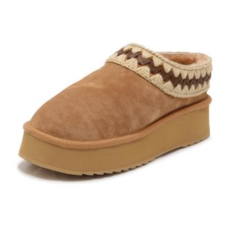 Mou Slippers, female, Brown, Size: 10 US Platform Clog Suede Leather