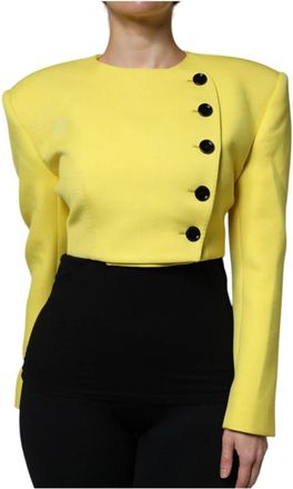 Dolce & Gabbana Long Sleeves Cropped Jacket - Dames - Zomerjassen - Geel - XL - Wol - Jassen