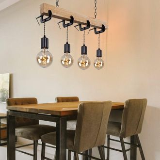 Globo Lighting Lampada a sospensione in legno lampada a sospensione vintage lampada a sospensione a 4 fiamme lampada retrò sala da pranzo, travi in legno metallo