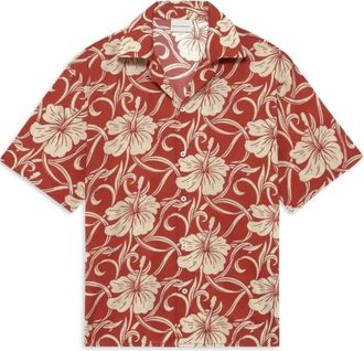 Dr&ocirc;le de Monsieur Chemise Hibiscus Monoramme - Heren - Korte mouwen Overhemden - Rood - XL - Katoen - Overhemden