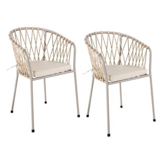 LOLAhome Pack de 2 sillas de jard&iacute;n de acero y cuerda con coj&iacute;n