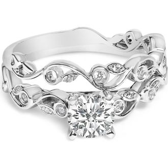 House of Brilliance 14K White Gold Lab Grown Diamond 1.0 Cttw Vintage Style Engagement Ring and Band Set at Nordstrom, Size 10
