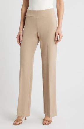 Anne Klein High Waist Pull On Wide Leg Pants in Latte at Nordstrom, Size X-Large
