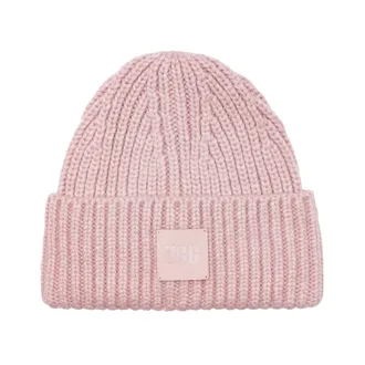 UGG Womens Chunky Rib Beanie Logo, Mauve