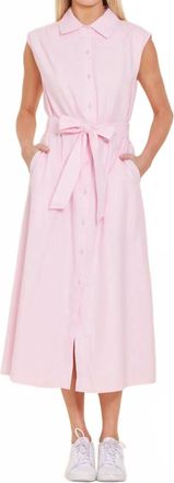 DAGNE DOVER Linen Long Belted Dress In Pink