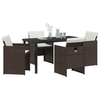 Berkfield Home Modern 5 Piece Garden Dining Set with Cushions Brown Poly Rattan