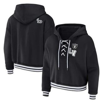 WEAR by Erin Andrews Womens WEAR by Erin Andrews Black Las Vegas Raiders Plus Size Lace-Up Pullover Hoodie at Nordstrom, Size 2X