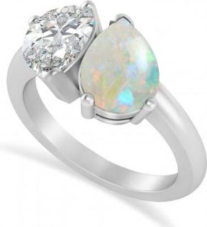 Allurez Pear/Pear Diamond & Opal Toi et Moi Ring 18k White Gold (4.00ct)