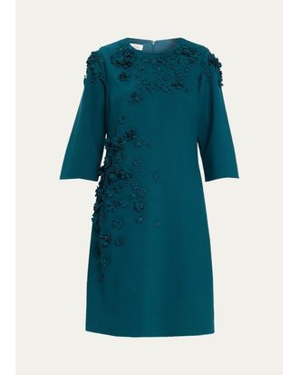 Teri Jon Floral Applique Crepe Dress