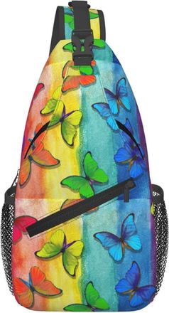 Generic Abstract Multicolored Morpho Colors Rainbow Butterflies Cross Body Bag Breathable Chest Bag With Zipper Crossbody Bags For Women Cycling Shopping