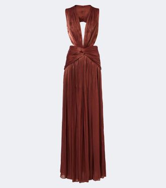 Costarellos Abito lungo Silla in georgette Lurex pliss&eacute;