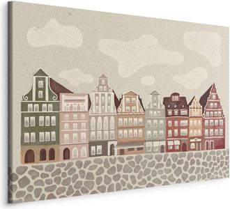 OEM Pintura - Plaza Solny - Coloridas Casas De Vecindad Ilustradas Contra El Cielo Con Nubes / Fachadas Coloridas - Casas De Vecindad Hist&oacute;ricas En Bresla