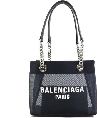 Balenciaga Black Leather Mesh Handbag Tote Bag (Pre-Owned)