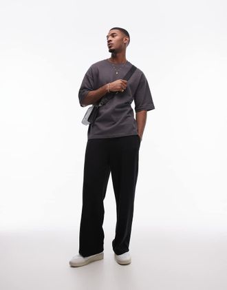 Topman baggy premium interlock sweatpants in black