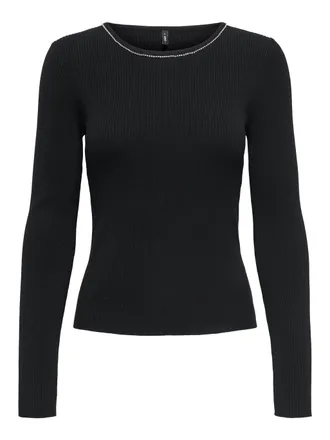 Only Strickpullover ONLY ONLEMMA LS BLING O-NECK KNT NCA, Damen, Gr. XS, schwarz detail:silber bling, Strick, Obermaterial: 72% Viskose, 28% Nylon, unifarb