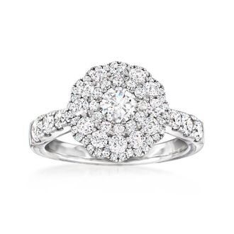 DiamondMuse 1.50 Carat Round Halo Natural Diamond Engagement Ring in 14K White Gold, Fine Jewelry for Women, Gift Box Included
