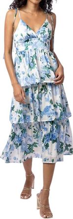 Line & Dot Floral Dress In Blue