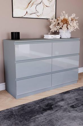 Home Discount Vida Designs Glinton HIGH GLOSS 6 Drawer Chest of Drawers Storage Bedroom Furniture in Grey