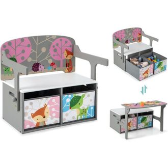 Costway Costway - Cassapanca Convertibile per Bambini 3 in 1, Set Tavolo e Sedie per Bambini con 2 Cassetti in Tessuto Rimovibili, per Disegnare e Giocare