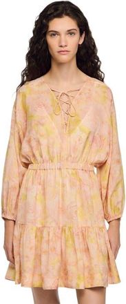 Sandro Flower print short dress in Pink/green at Nordstrom, Size 36