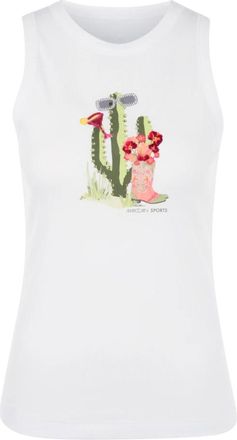 Marc Cain Ripp-top met cactusprint - Dames - Tops zonder mouwen - Wit - S - Katoen - Tops
