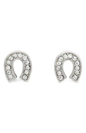 Kate Spade New York pav&eacute; horseshoe stud earrings in Clear/Silver at Nordstrom