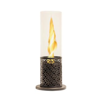 Dmora Dmora - Chimenea De Bioetanol Dschwellensatt, Chimenea Ecol&oacute;gica, Hogar Sin Humo, Calefactor De Etanol, Made In Italy, 20x20 H50 Cm, Negro Y Oro