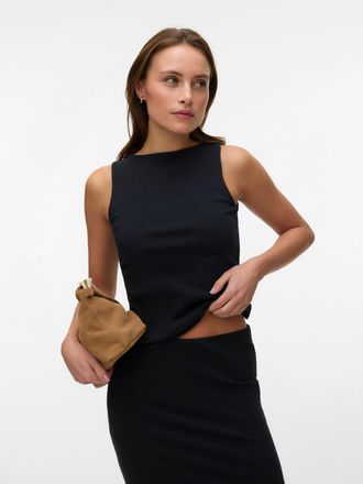 Vero Moda Shirttop VERO MODA VMRUBY SL TOP JRS NOOS, Damen, Gr. XL, schwarz, Jersey, Obermaterial: 93% Baumwolle, 7% Elasthan, unifarben, normal normal, U-Boot-