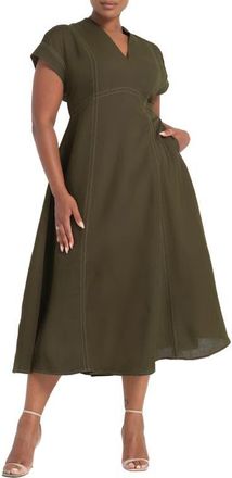 Estelle Arden Linen Blend Empire Waist Dress in Olive at Nordstrom, Size 18W