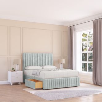 Sloomy Madison Divan Bed Base 4 Drawers 12 Footboard & 54 Floor Standing Headboard in Silver | Size: King