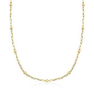 Ross-Simons 18kt Yellow Gold Bead Station Paper Clip Link Necklace