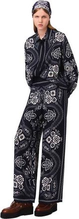 Maje Flowing bandana print pants in Navy Bandana Print at Nordstrom, Size 42 Eu