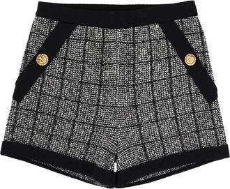 Balmain Korte Lichtgewicht Tweed Gebreide Shorts met Knopen - Dames - Bermuda - Zwart - XS - Tweed - Korte Broeken