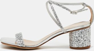 Giuseppe Zanotti Silver Glitter Tara Block Heel Ankle Strap Sandals