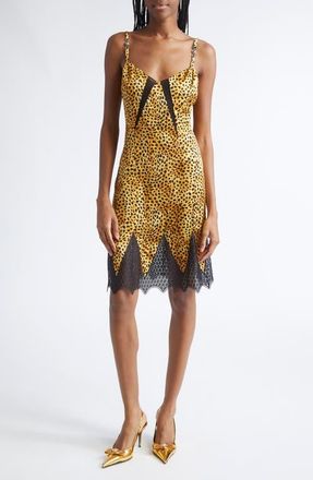 Versace Cheetah Print Silk Cocktail Dress in Neutral at Nordstrom, Size 4 Us
