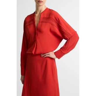 Vince Pleated Pintuck Top in Poppy at Nordstrom, Size Xx-Small