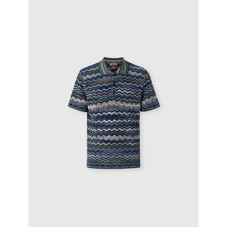 Missoni Cotton Knit Polo Shirt With Chevron Pattern in Blue at Nordstrom, Size 54 It